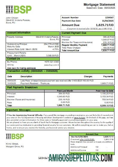Fiji Bank Of South Pacific Bank Declaração de hipoteca Scr modelo
